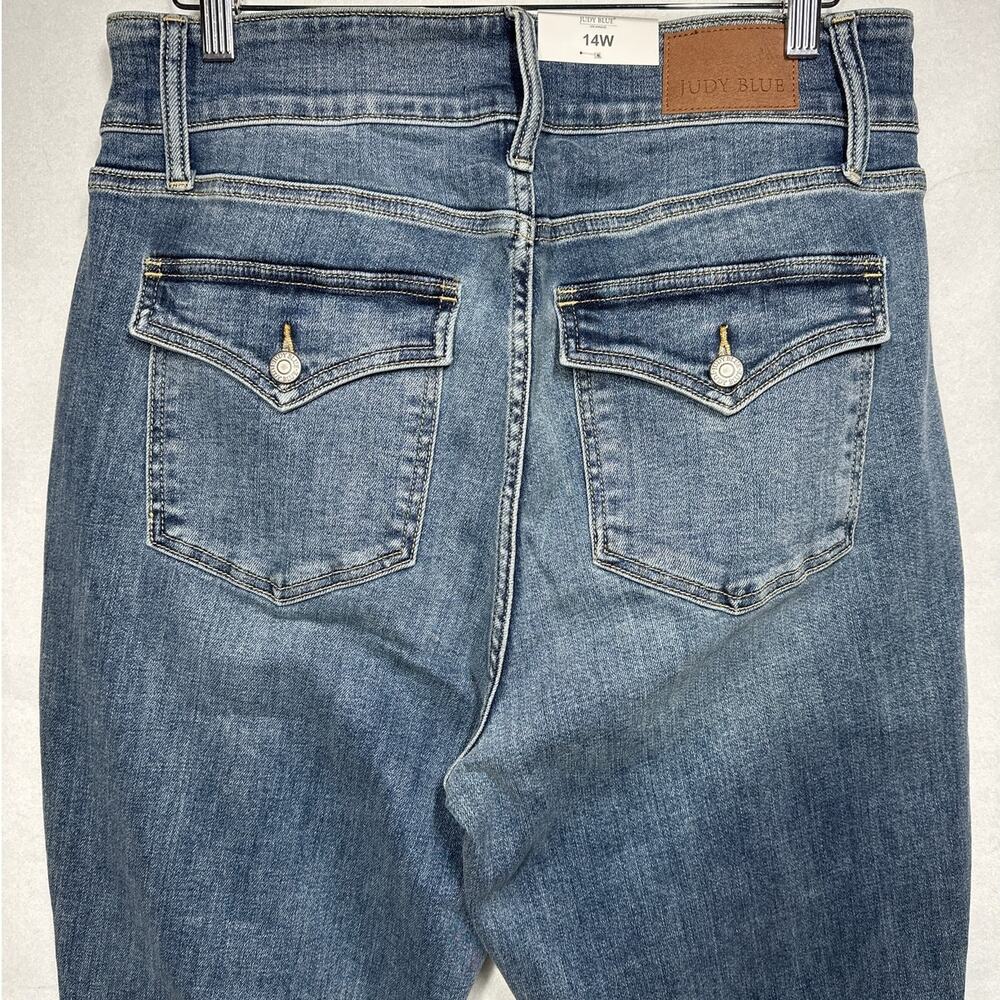 Judy Blue Sz 14W High Waist Flare Jeans Tall Double Button Tinted Blue Denim - Picture 7 of 15